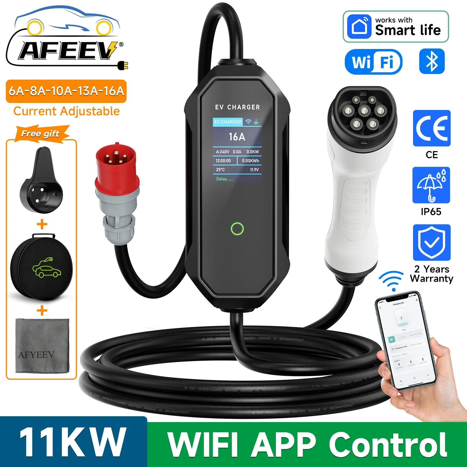 AFEEV 11KW Type 2 EV-oplader 1 - Type 2 Portable Ev Charger 11Kw Cee recensie en prijs